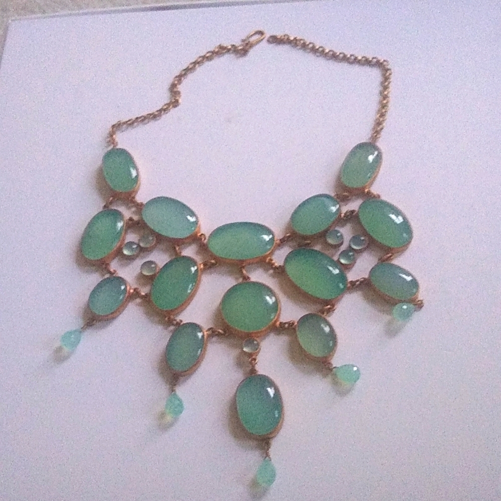 Gemstone vintage brass antique necklace seafoam